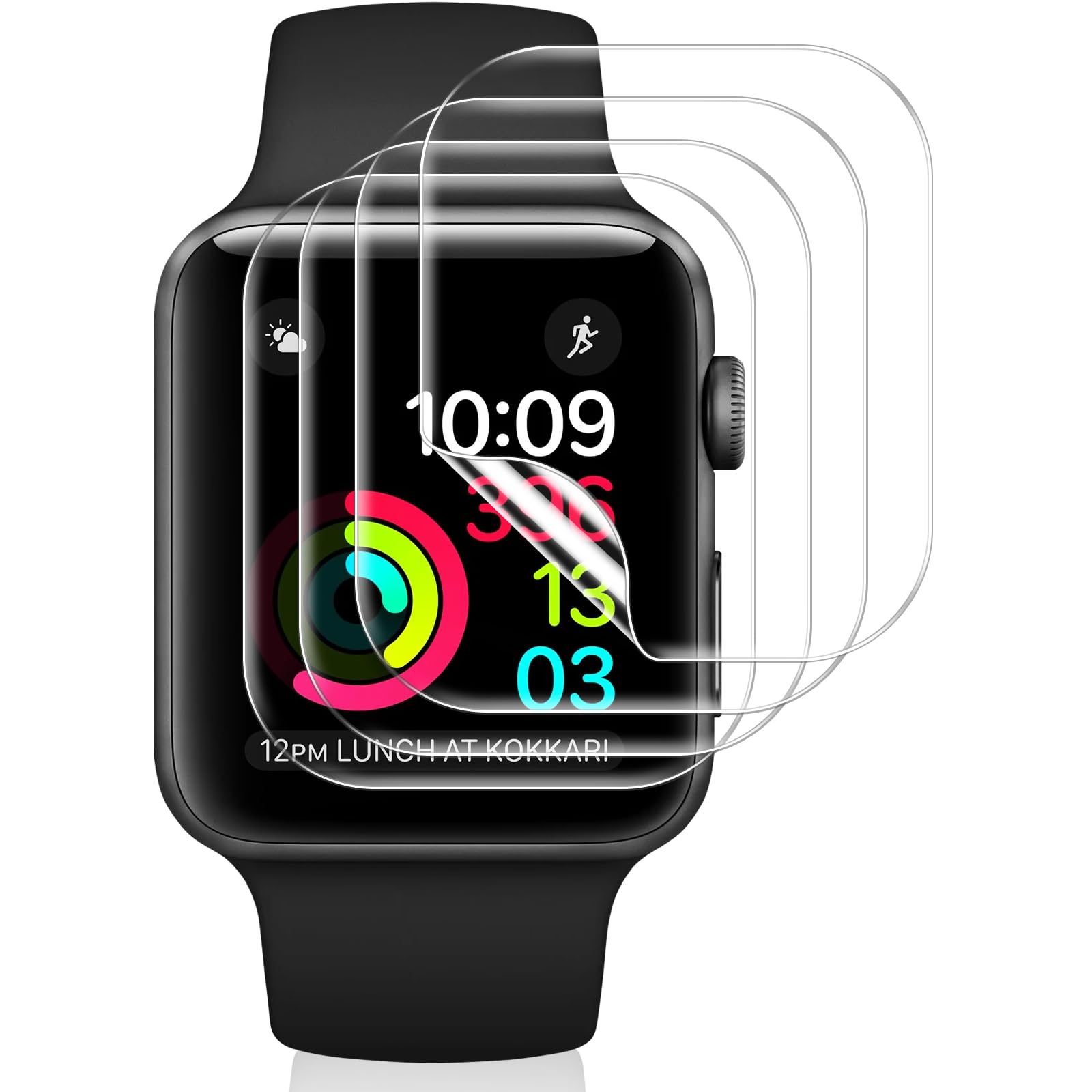 Vauki Pack of 4 Screen Protectors for Apple Watch Series 3/2/1, 38 mm Screen Protector, Anti-Dust Soft TPU Screen Protector, Bubble-Free, Easy Installation, Transparent, Scratch-Resistant Screen