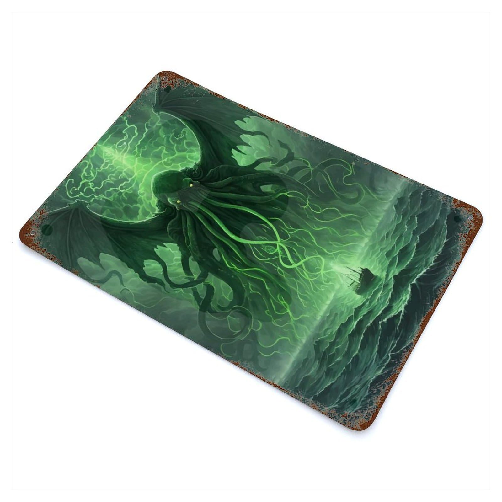 Cthulhu Rising with Ship Vintage Rust Metal Sign 11.8"x7.9", for Basement, Hobby Room And Garage Decor, Farmhouse Wall Decor