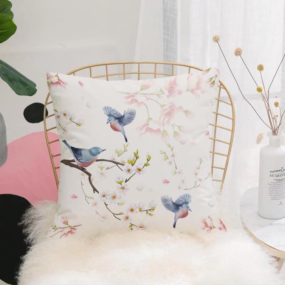 HYOSXW Cushion Cover,Throw Pillow Case Home Decorative for Living Room Bedroom Sofa Chair 16X16 Inch,pattern with cherry blossom tree bird.,Pillowcase 40X40cm