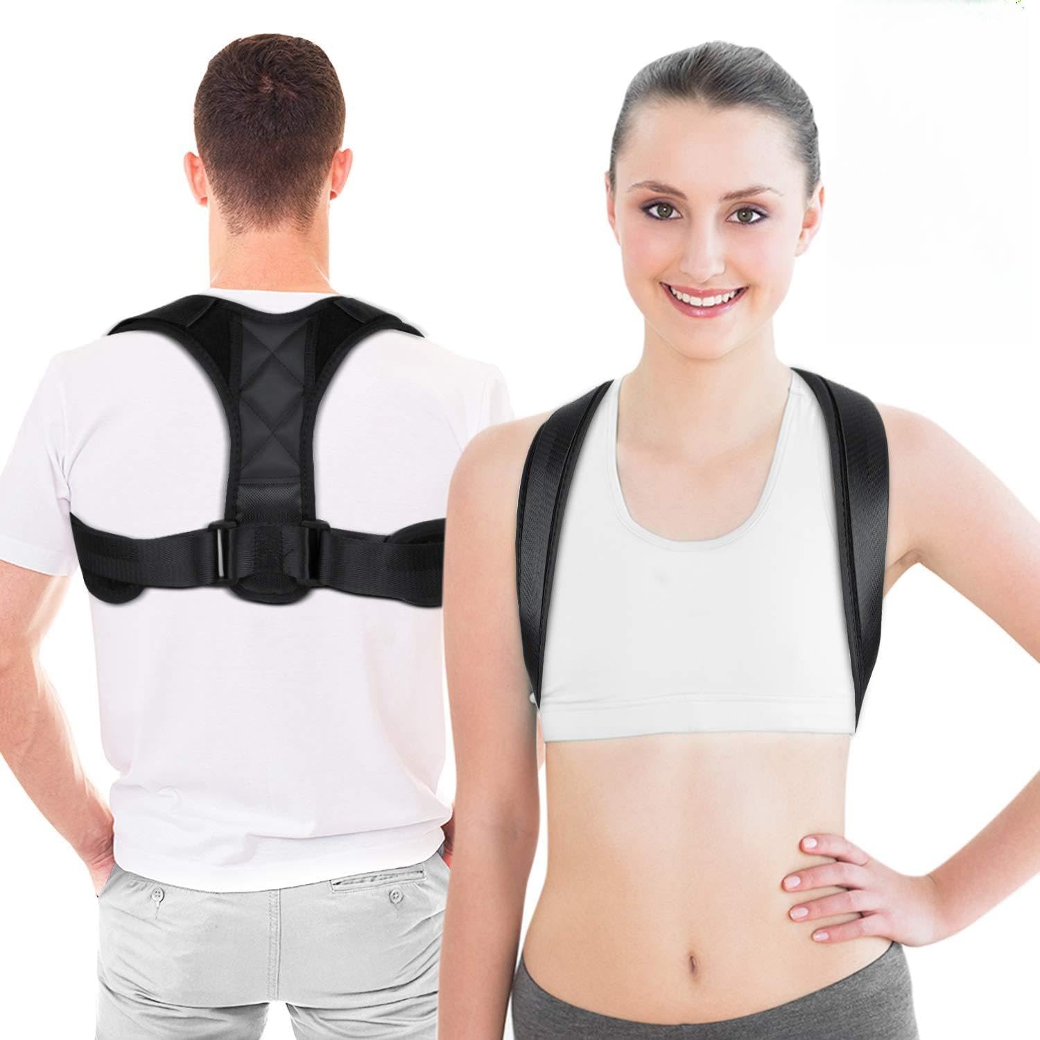 Posture Corrector Upper Back Support Brace， Universal Size Posture Belt for Women & Men, Pain Relief from Neck, Back, Shoulder & Bad Posture with Adjustable Breathable Straps (Black)