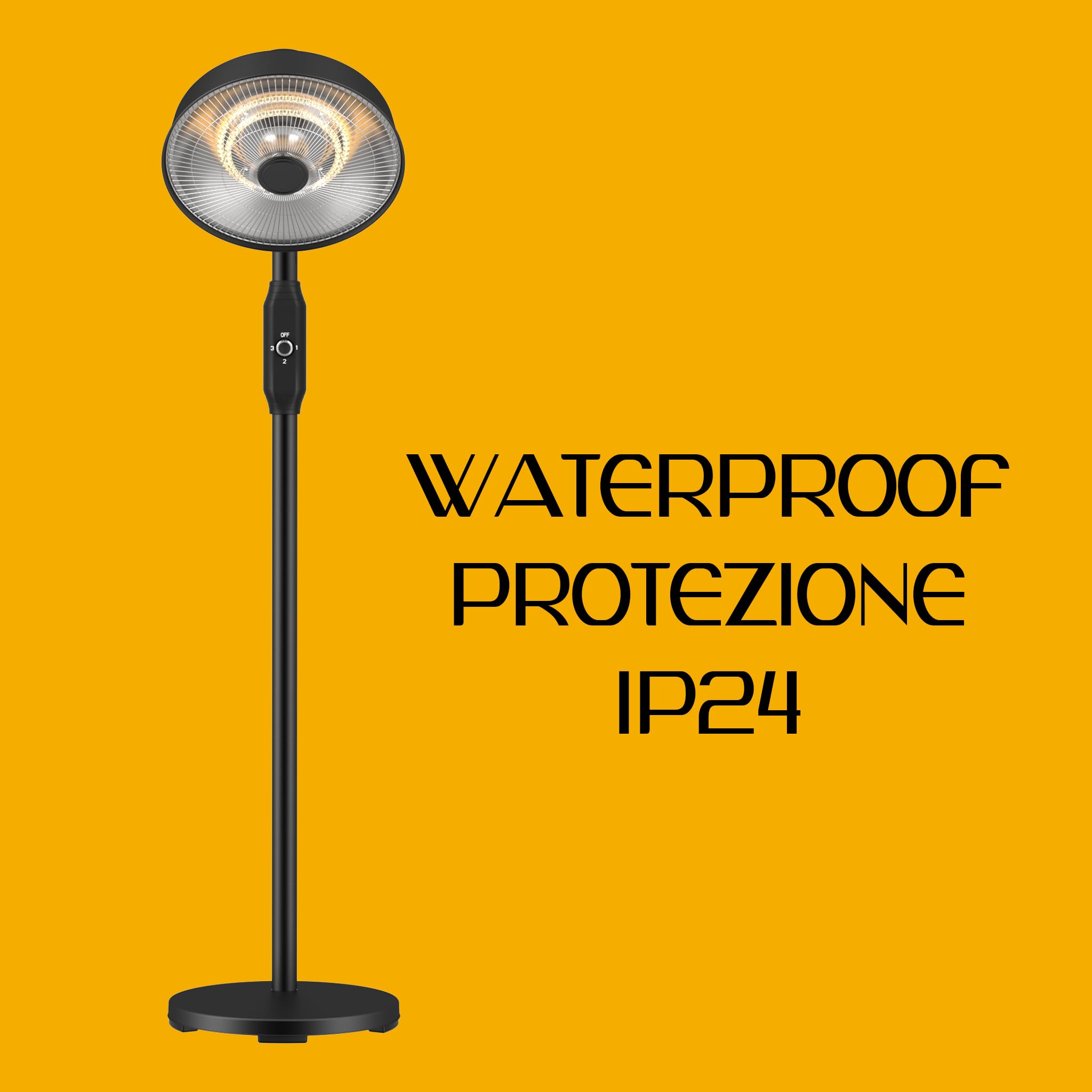 Stufa Patio Fungo Riscaldatore Elettrico Piantana 2000W Carbonio H.202cm - Inclinazione e potenza regolabile - Protezione IP24