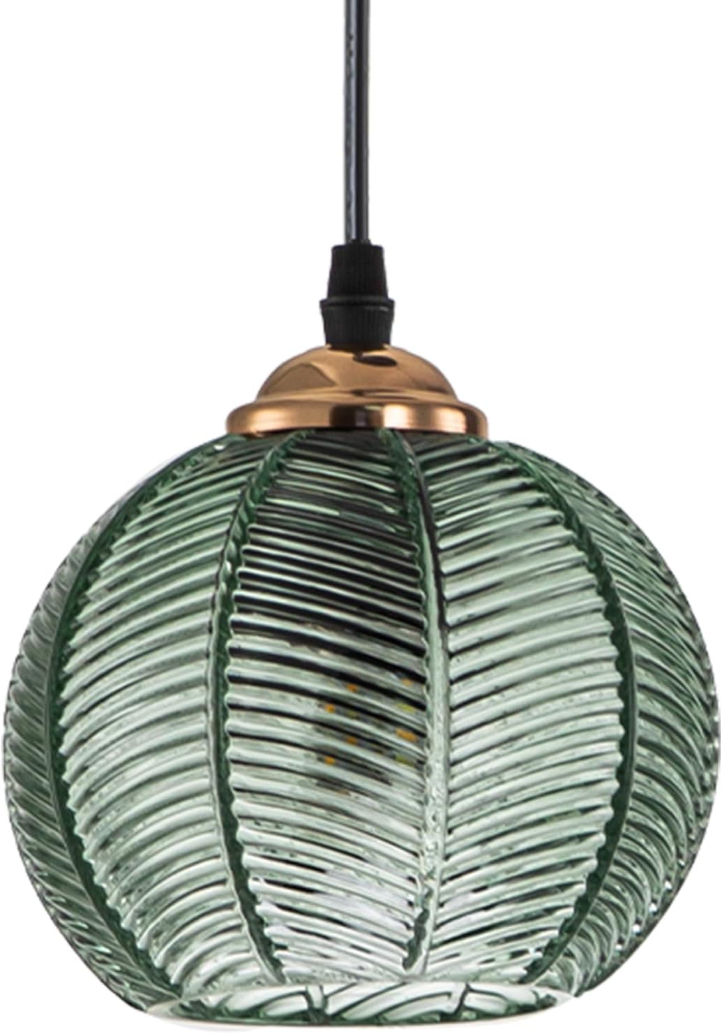Small Pendant Light Island Pendant Lights for Kitchen Hand Blown 1-Light Globe Glass Pendant Light with Green Ribbed Shade mid Century Pendant lamp for Dining Room Bedroom