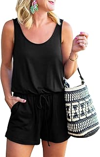 OULIWANGLUO Women's Vest Casual Jumpsuit Shorts Crew Neck Beach Rompers with Pockets Sleeveless Top Short jumpsuit Rompers