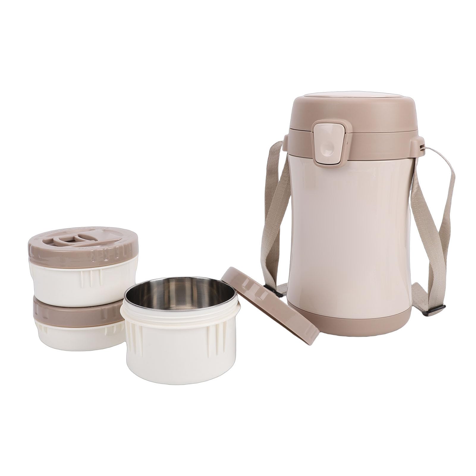 Yosoo Health Gear de 3 Compartimentos, Tarro de Comida Aislado de Acero Inoxidable con Correa de Transporte, Contenedor Térmico Al Vacío de 70 Oz para Comida Caliente en la Oficina, Escuela Al Aire