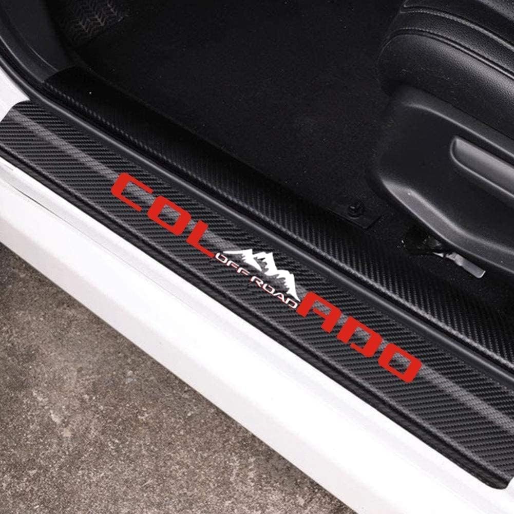 MAXMILO 4Pcs Car Door Sill Protector Reflective 4D Carbon Fiber Leather Sticker Decoration Door Entry Guard Accessories Compatible with Colo4x4rado Off Road (Red)