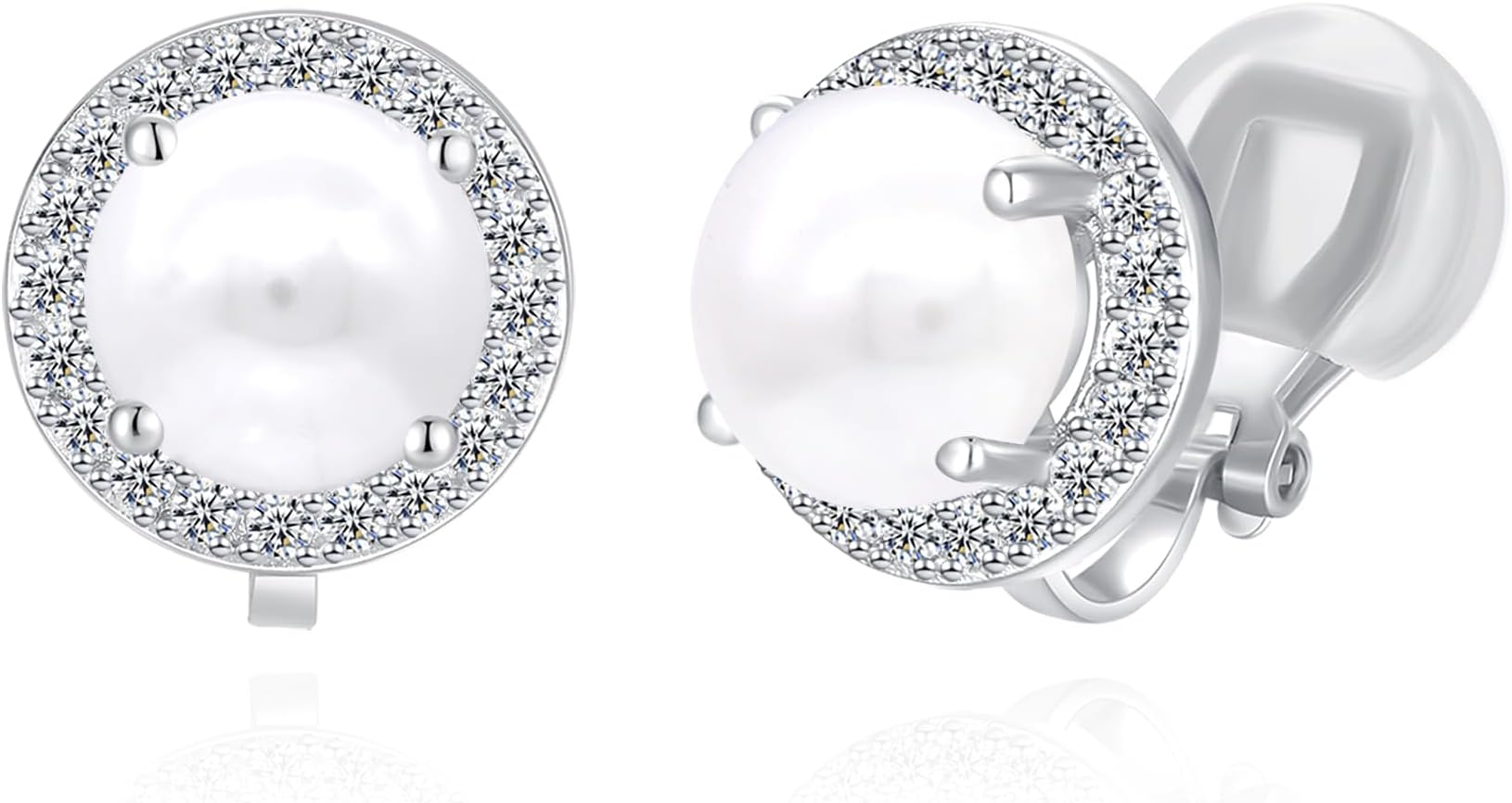 8MM Cubic Zirconia Crystal Clip On Stud Earrings Round Non Pierced Earrings for Women