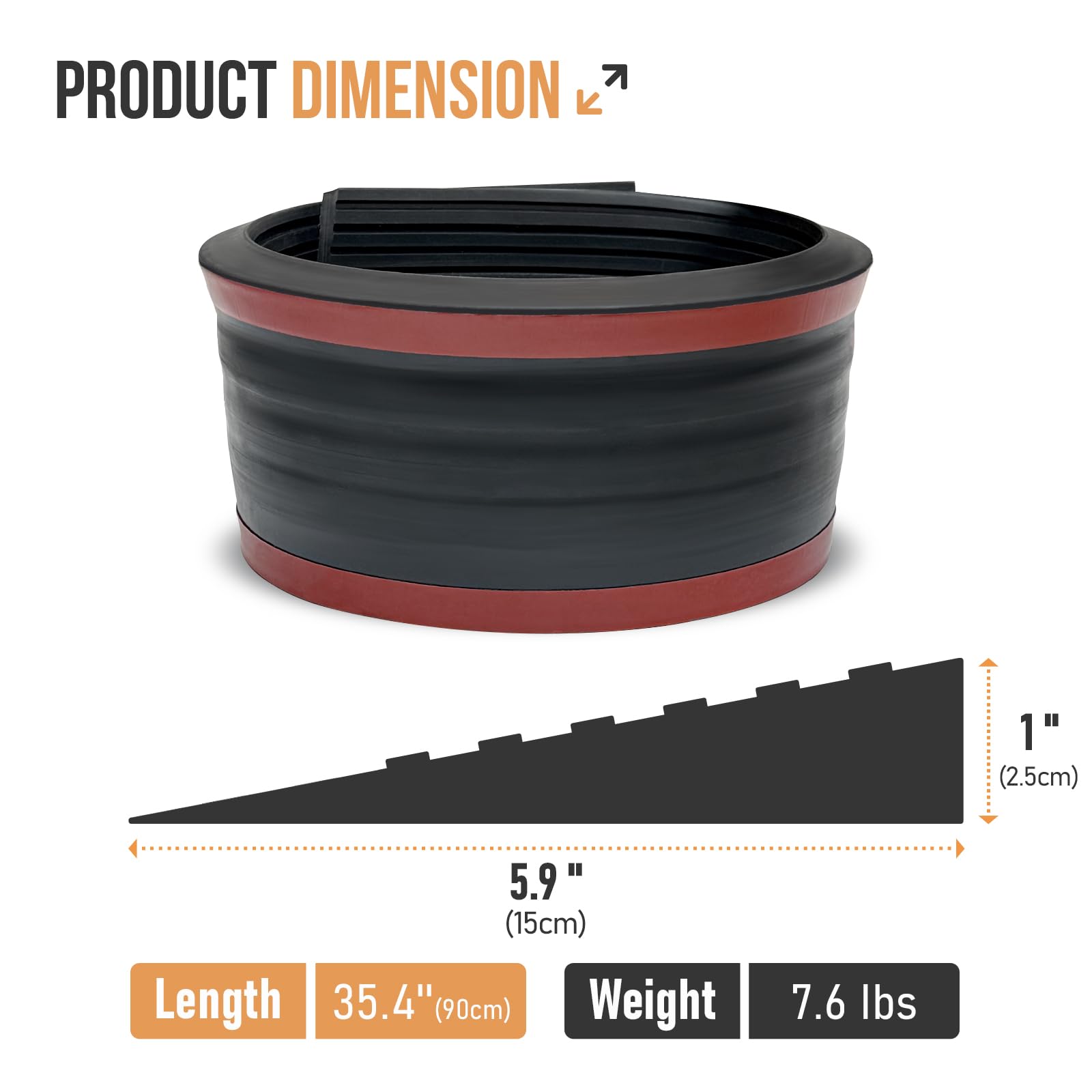 1" Rise Threshold Ramp, 35.4" Wide Natural Rubber Door Ramp Wheelchair Ramp, 1500 LBS Capacity, Non-Slip Solid Rubber Threshold Ramp Used For Thresholds, Doorways And Bathroom