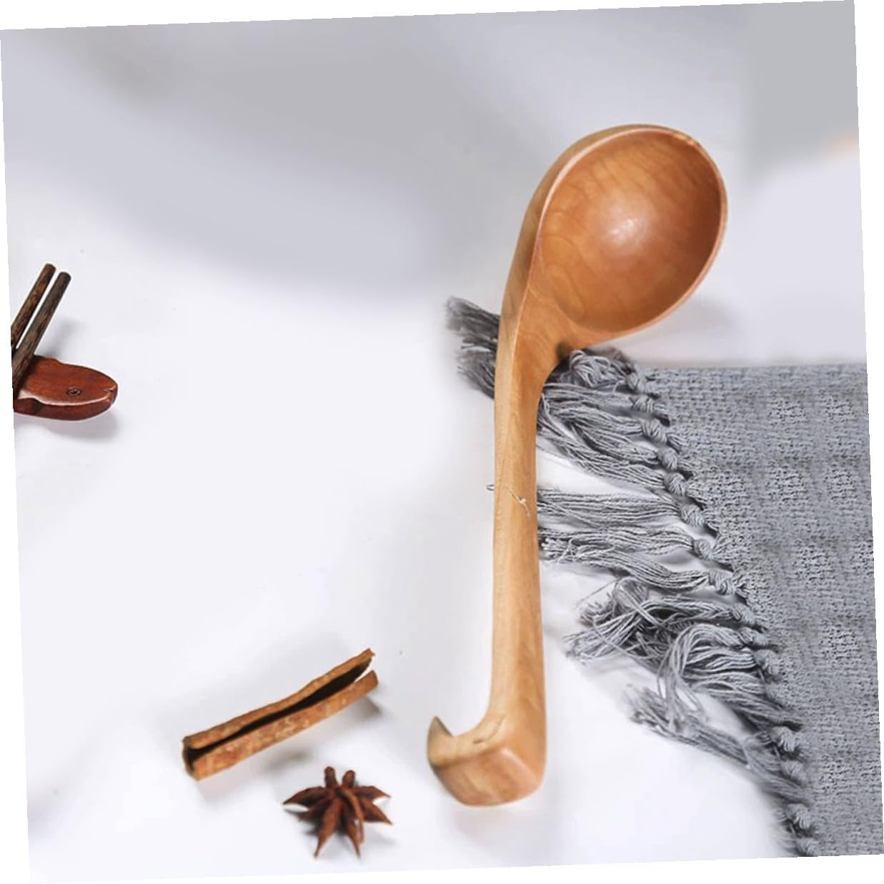 Wood Soup Ladle with Long Handle, Large Capacity Wooden Serving Spoon