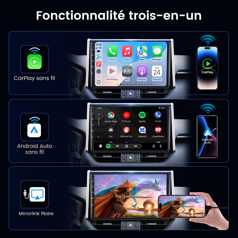 Carlinkit Adaptateur CCPA pour CarPlay et Android Auto sans Fil, Compatible avec Les autoradios Android de Rechange sous Android 4.4.2 ou Version ultérieure