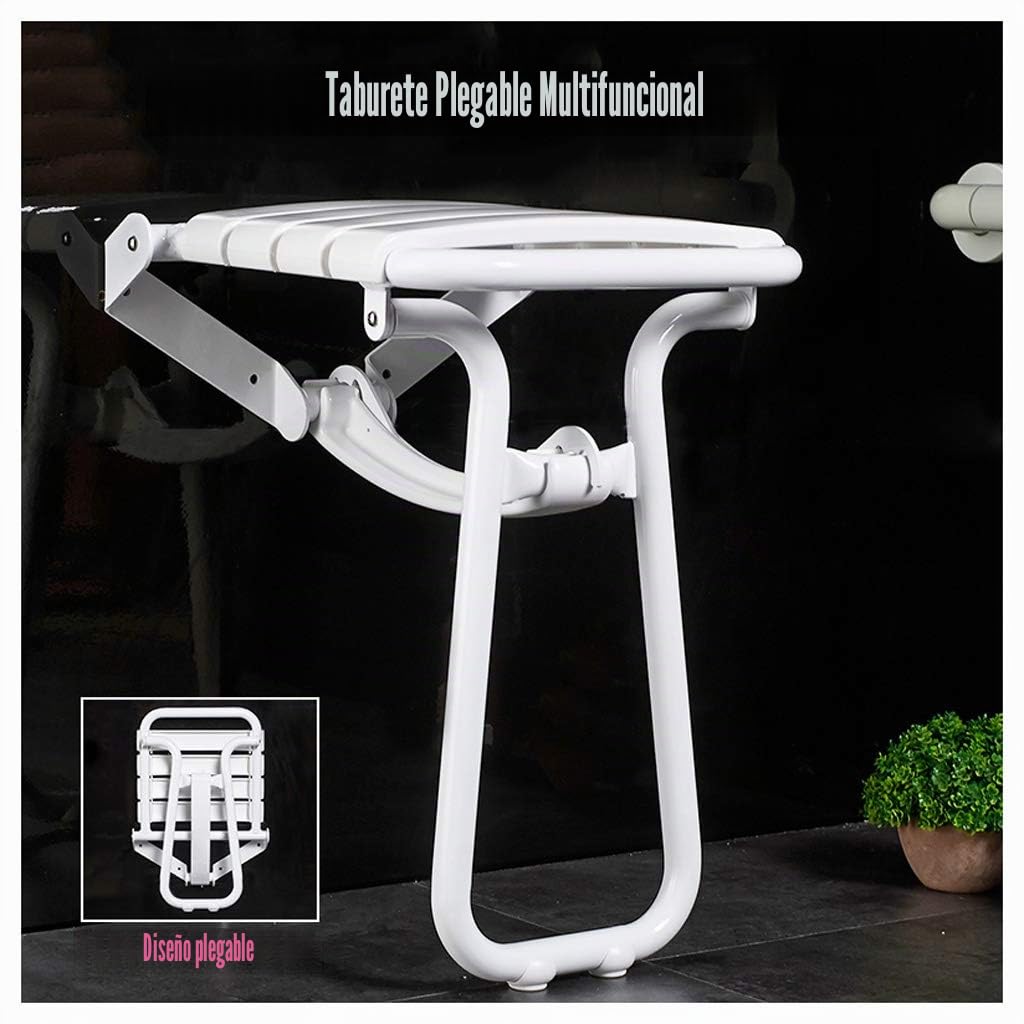 Silla de Baño SJMDZZ Plegable, Asiento de Ducha, Blanco, Poliéster, 200KG, 35cm x 35cm