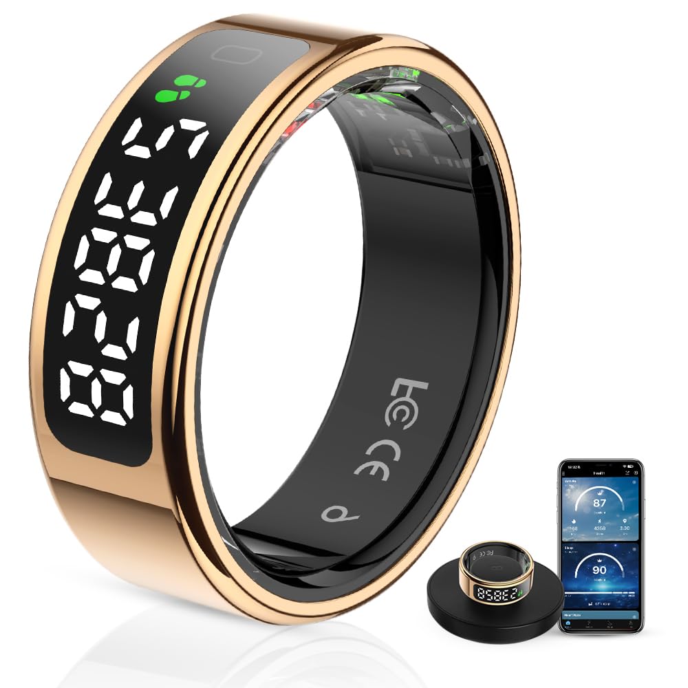LCD Display Smart Ring - Sleep Tracker Touch Control Ring with Heart Rate/Blood Oxygen/Step Counter, Wireless Charging Dock, 5ATM Waterproof Fitness Tracker, No Subscription Fee for iOS/Android-picture-11