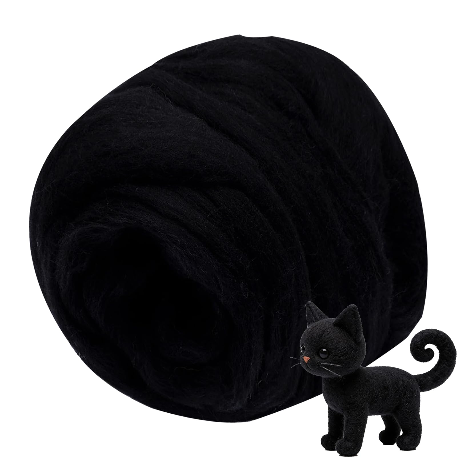 FYANER Felting Wool, Needle Felting Wool, 3.5oz Black Needle Felting Wool Roving for Needle Felting, Wet Felting, Spinning & Tapestry DIY (Black) — image 1