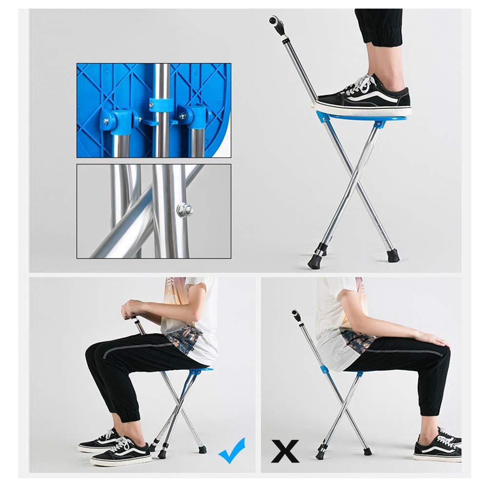 Bastón Plegable con Asiento, bastón Plegable con luz LED, Taburete de Descanso portátil Ligero y Ajustable para Personas Mayores