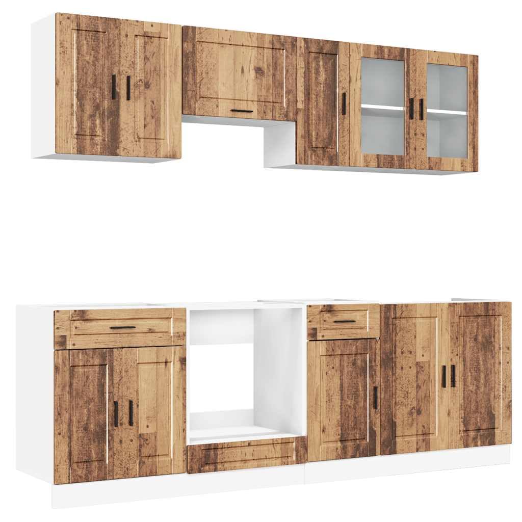8-TLG. Küchenschrank-Set Holzwerkstoff, Küchenzeile Einbauküche, Schrank-Set, Unterschrank, Küchenschrank, Hängeschrank Altholz