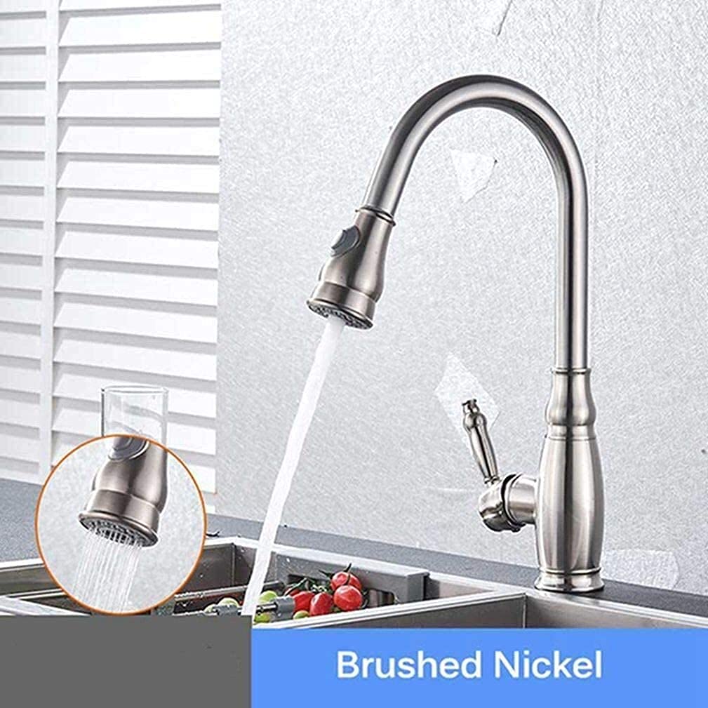 Rubinetti, Rubinetto Da Cucina In Ottone Massiccio Testina Estraibile Rubinetto Da Cucina Maniglia Singola Miscelatore Acqua Calda Fredda Beccuccio Spruzzatore Girevole Miscelatore Acqua A 360