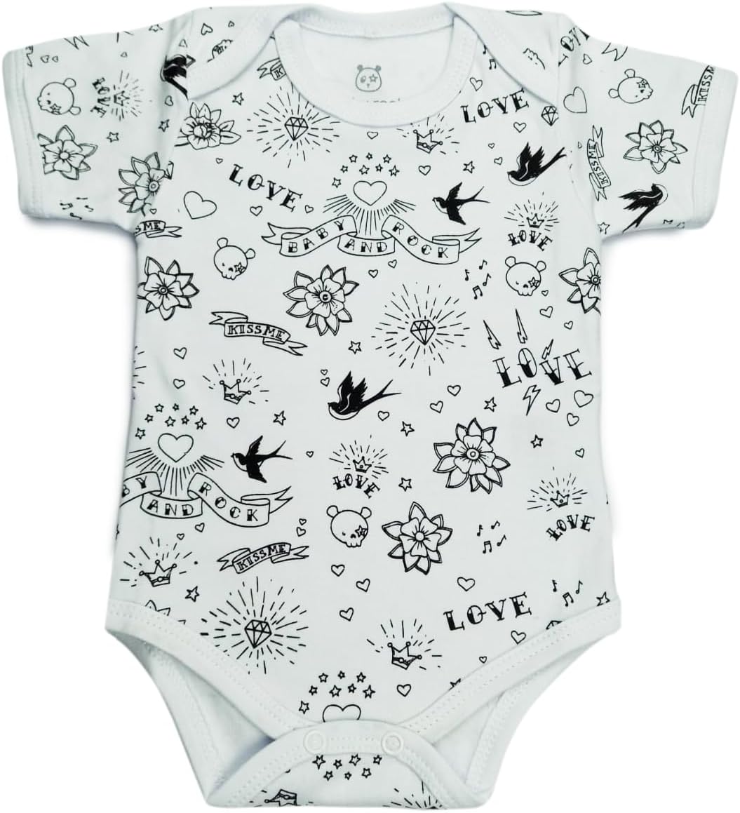 Body Estampa Tattoo Old School, 100% Algodão, Toque Aveludado