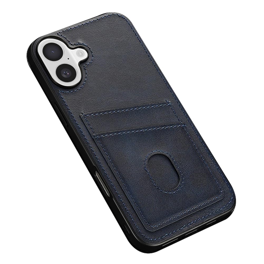 Étui iPhone 17 Pro antichoc portefeuille cuir mince bleu anti-perte cartes