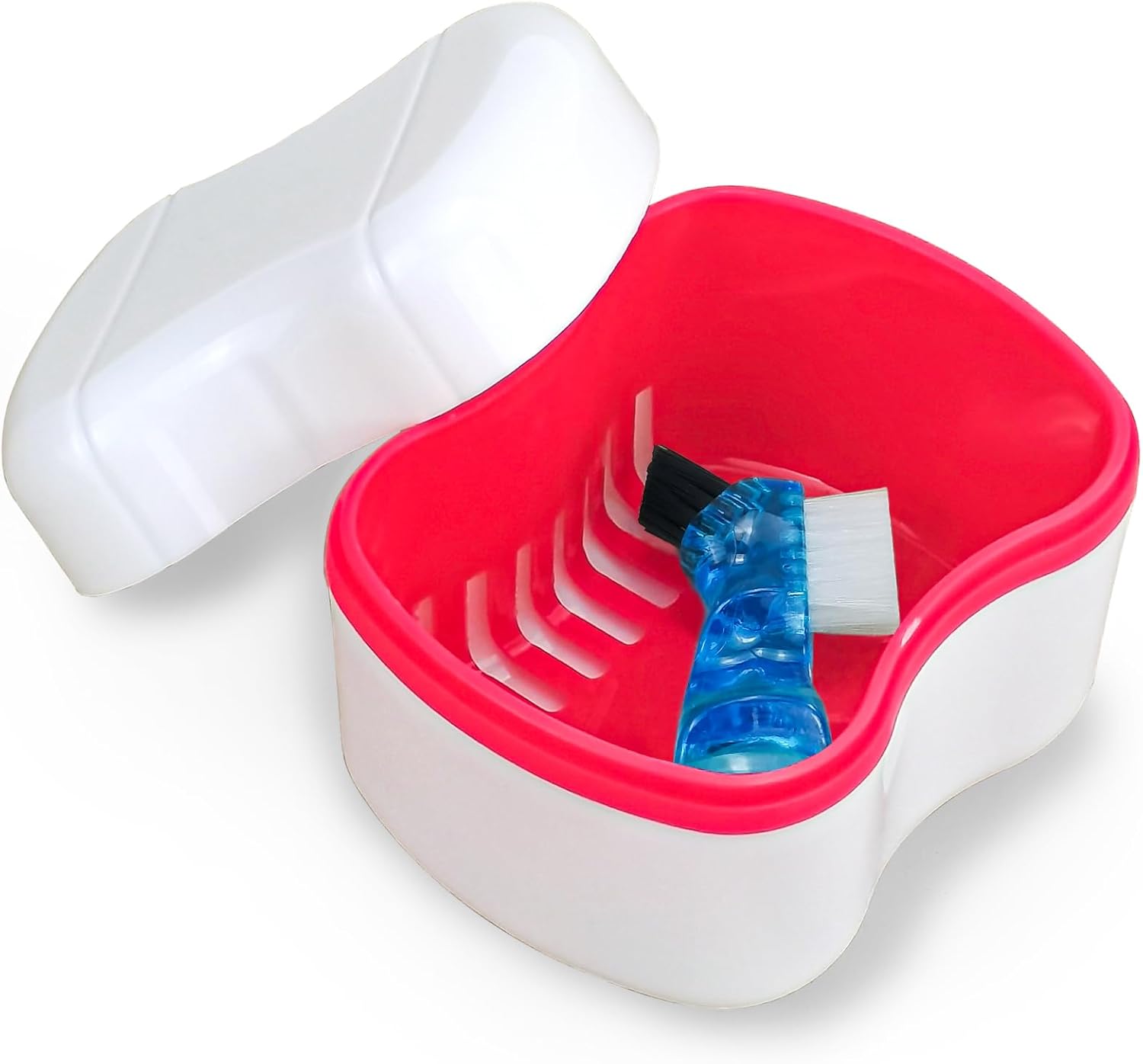 Denture Box Case with Flushable Basket, Dental Retainer Cleaning Case