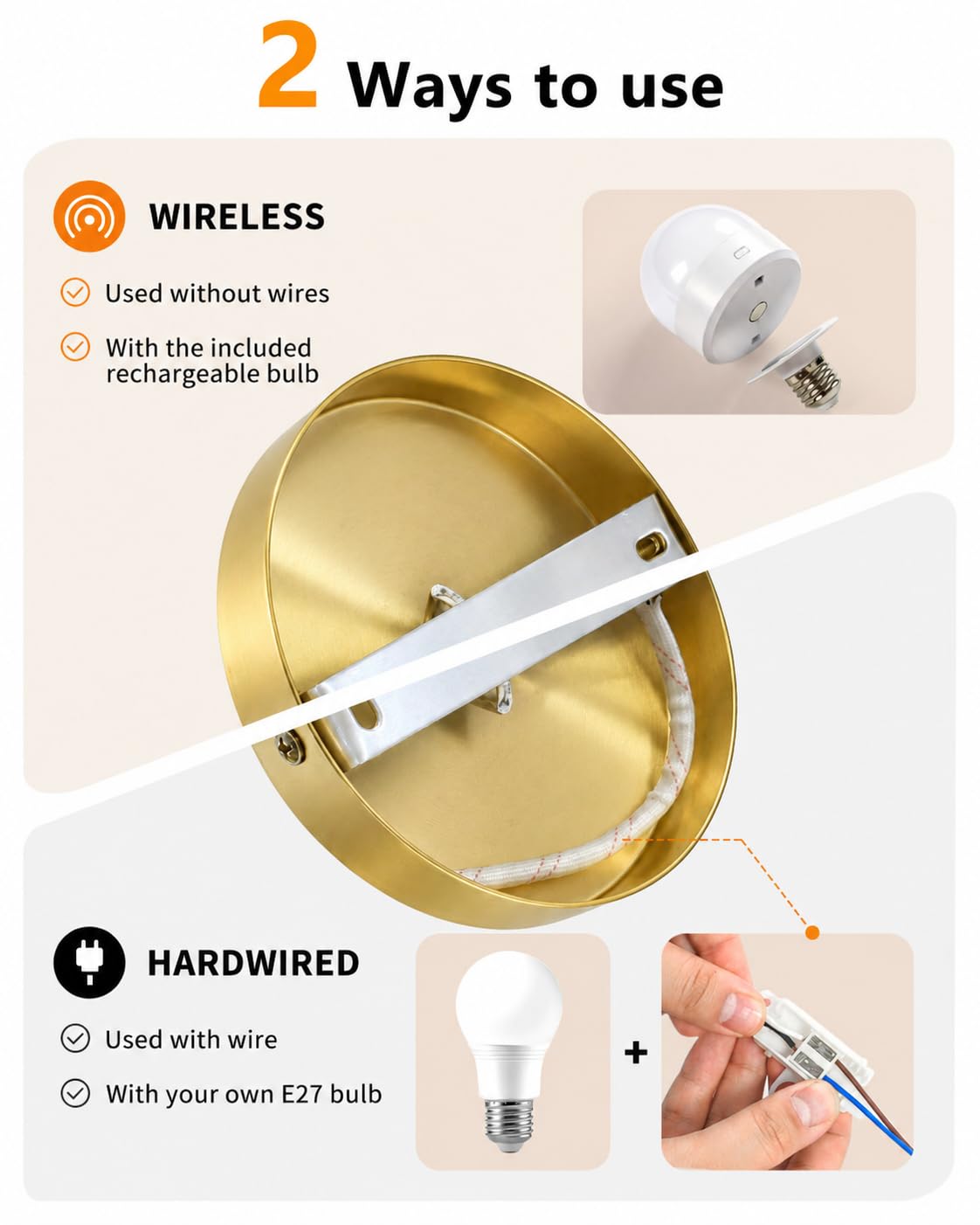 Wandleuchte Innen Akku LED Wandleuchte kabellos oder fest verdrahtbar, RGB Wandlampe mit Fernbedienung, 57 cm Höhe, Wandlichte Innen für Wohnzimmer, Schlafzimmer, Kinderzimmer, Gold VEYA WL04