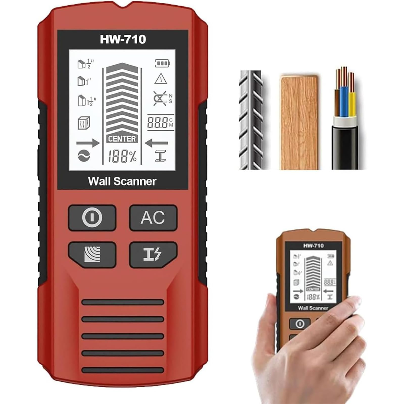 Escáner Portátil De Cables Y Tuberías, Detector De Metales Y Paredes Multifuncional De Mano Con Pantalla LCD + Alerta Sonora, 3 Modos De Escaneo Inteligente Para Detectar Metales, Cables Y Madera.