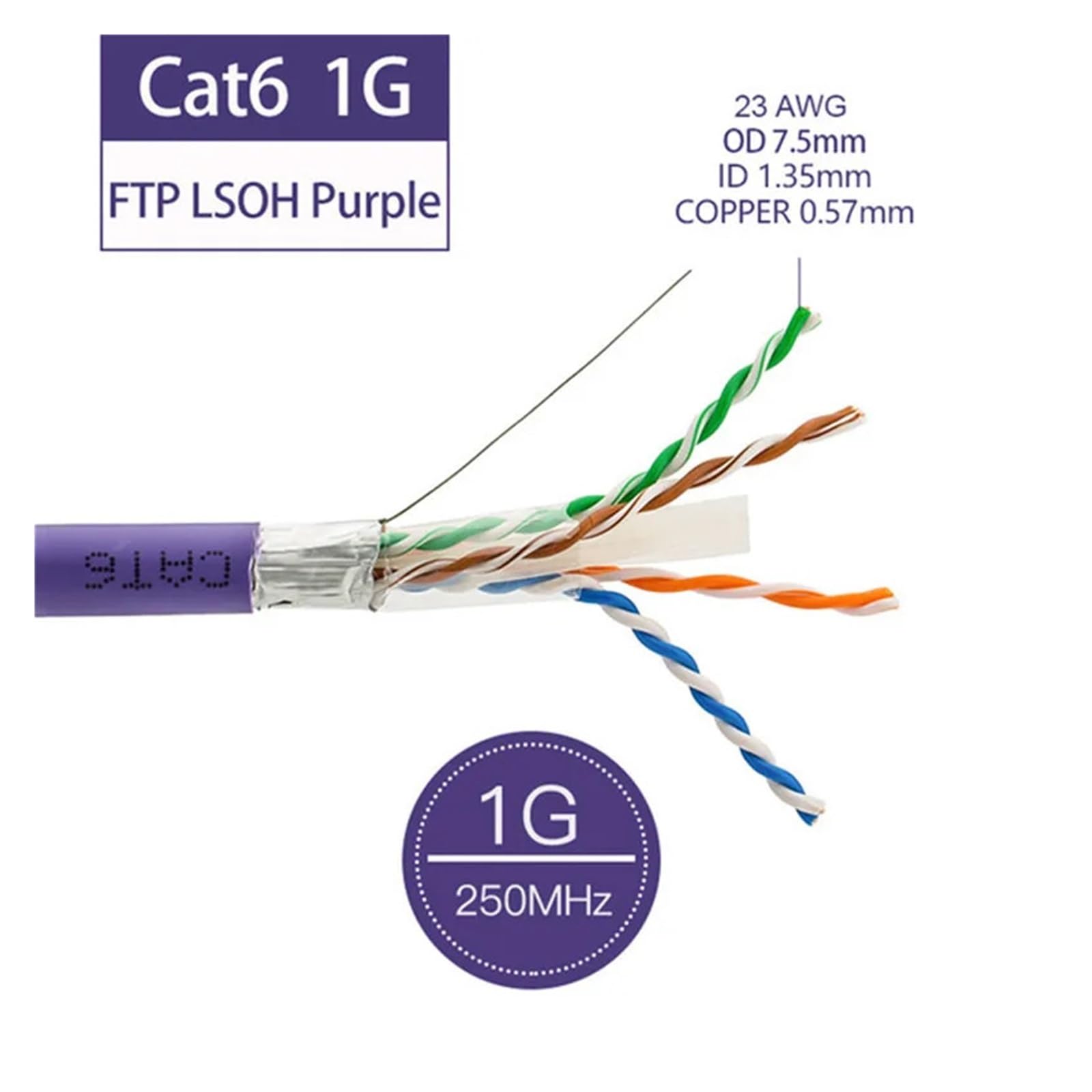 Câble Ethernet RJ45 Cat6, 30/50/100M, 100m, 50m, 30m, réseau FTP, Paire torsadée, 8 cœurs, en cuivre Pur, sans oxygène, Internet LAN (Color : Purple, Size : 100M)