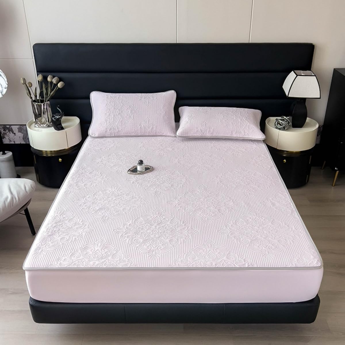 Mateju Drap Housse Rafraîchissants en Relief Élégant Couleur Unie, Poche Profonde 30 cm pour Matelas Épais, Housse de Matelas Doux Respirant 1/2 Personnes avec Élastiqués (Rose,200x220cm)
