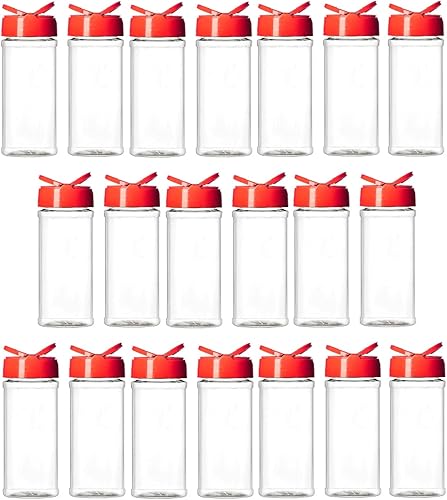 Miniatura 4 de Nakpunar 20 frascos de plástico transparente de 8 onzas líquidas para especias con tapa negra y disco de orificio para tamiz PET, sin BPA, fabricado
