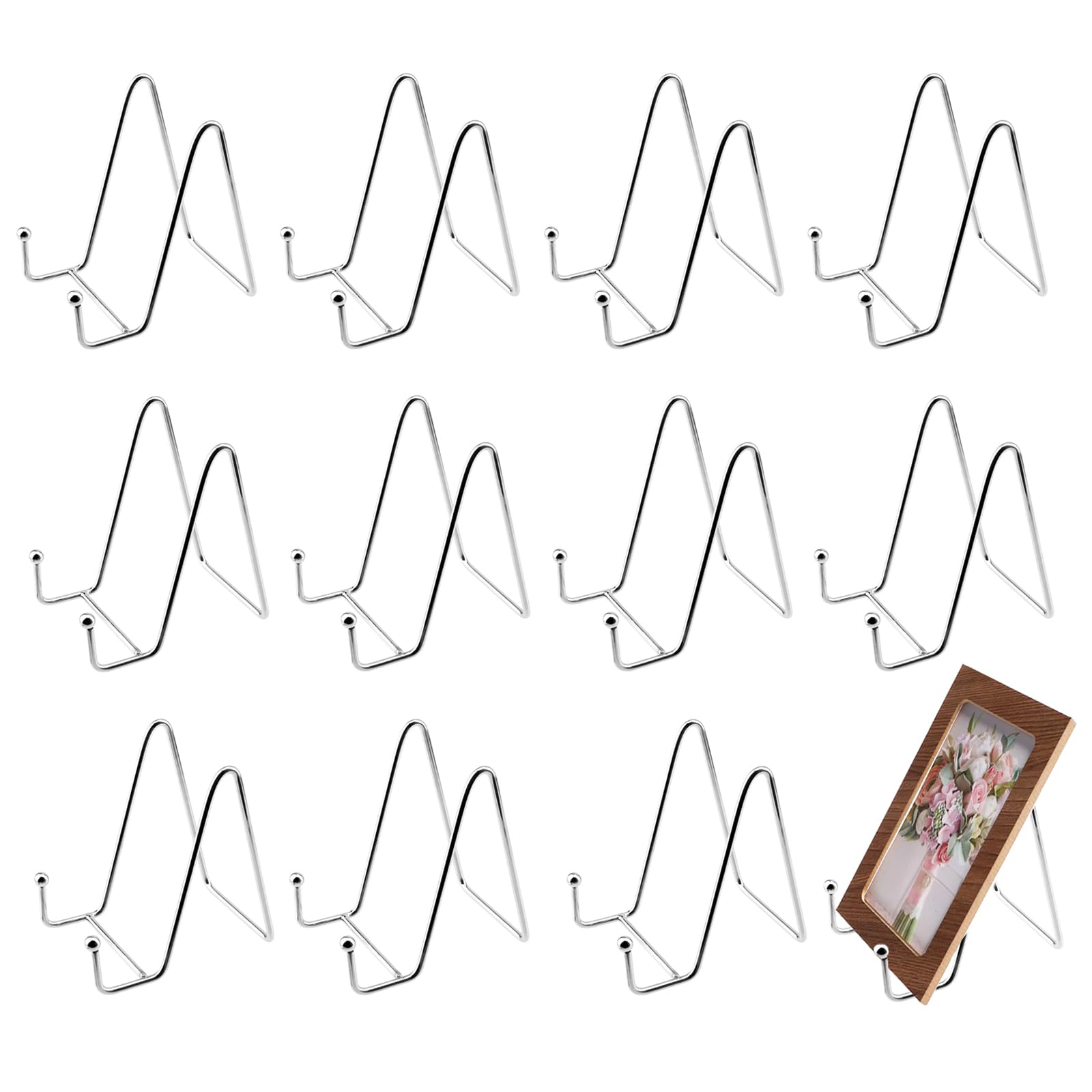 12 supporti per piatti in metallo, colore argento, 4 pollici, supporto per piastra in ferro, supporto per foto, arte, piatti, supporto per telaio e tablet Art