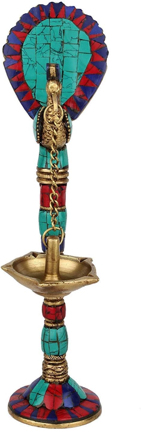 PARIJAT HANDICRAFT Chritmas's Sale Decors Peacock Oil Lamp with Stone Work