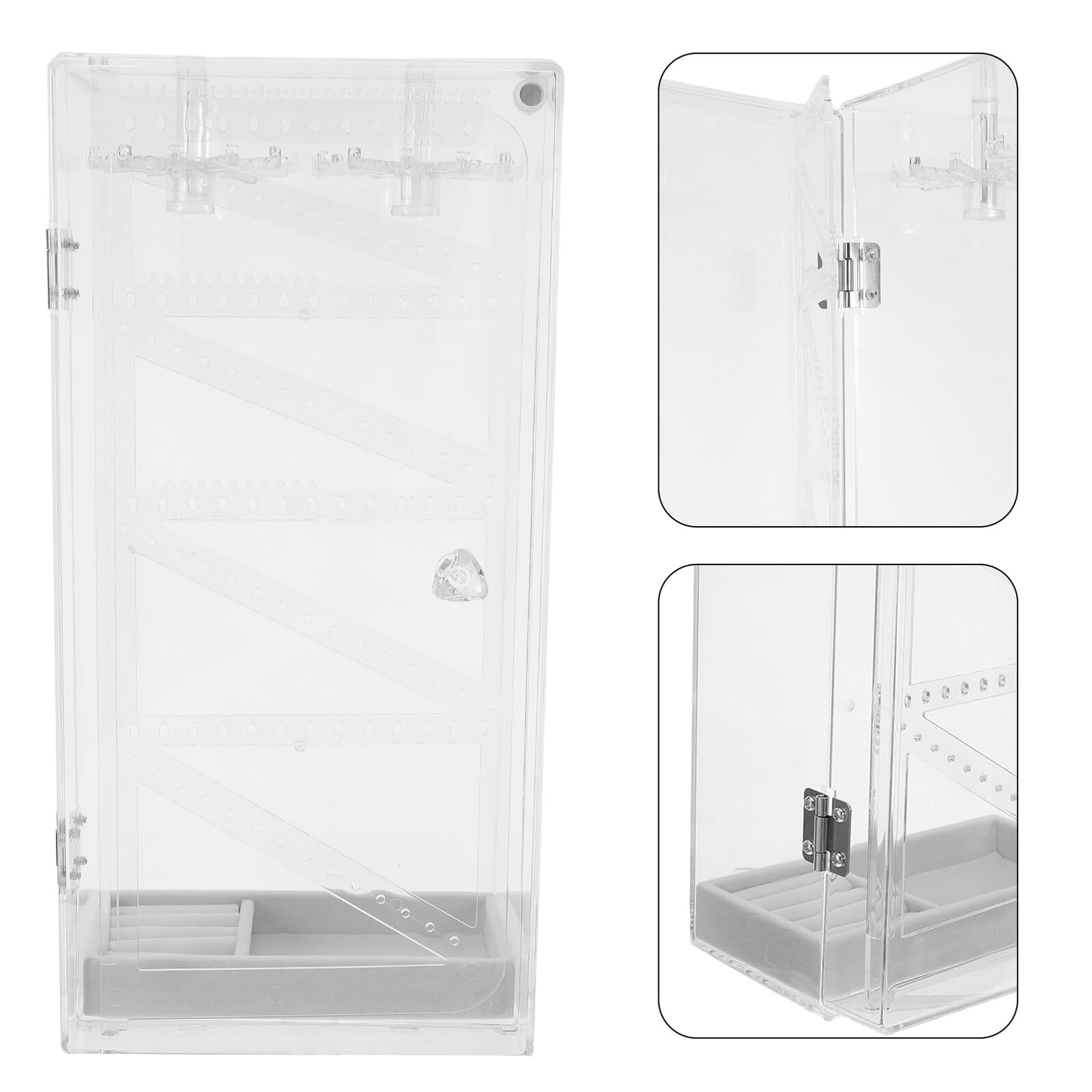 TOYANDONA Estuche Organizador Transparente para Collares Largos con Soporte Giratorio y Bandeja de Terciopelo para Joyas Expositor Antinudos Multifuncional para Pulseras y Anillos