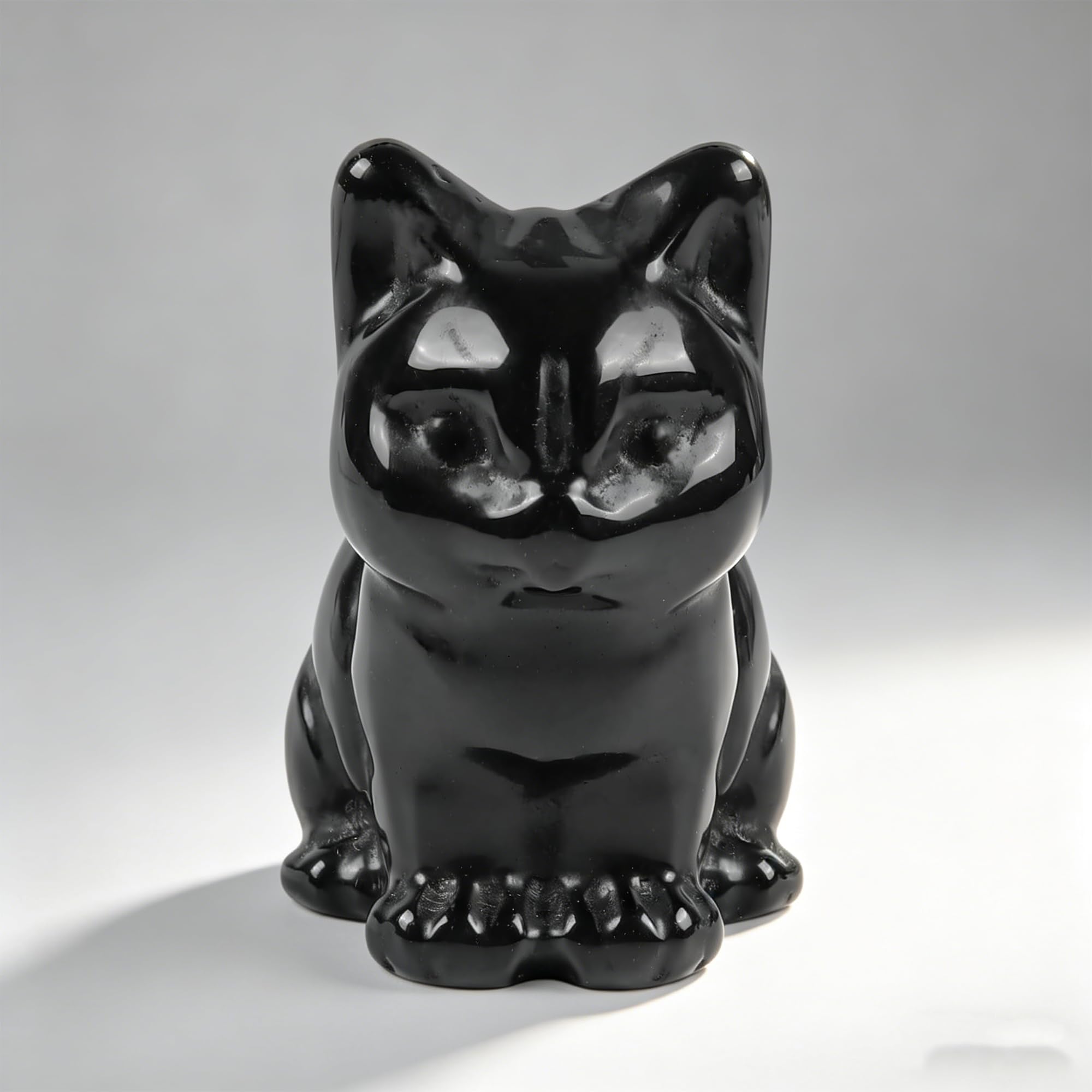 MINWEGI Handmade Black Obsidian Lucky Cat Figurine - 30x20mm Mini Crystal Ornament for Home Decor, Spiritual Gift for Cat Lovers (Five Fortune Cat) (Black, 30 * 20MM)