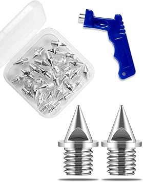 1/4 Inch Carbon Steel Track Spikes for Shoes, 32-Piece Replacement Steel Spikes Set for Cross Country, Sprint & Running, with Wrench and Storage Case