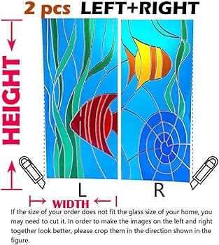 Amazon｜ステンドグラスフィルム 海藻と小さな魚 ステンドグラス写真