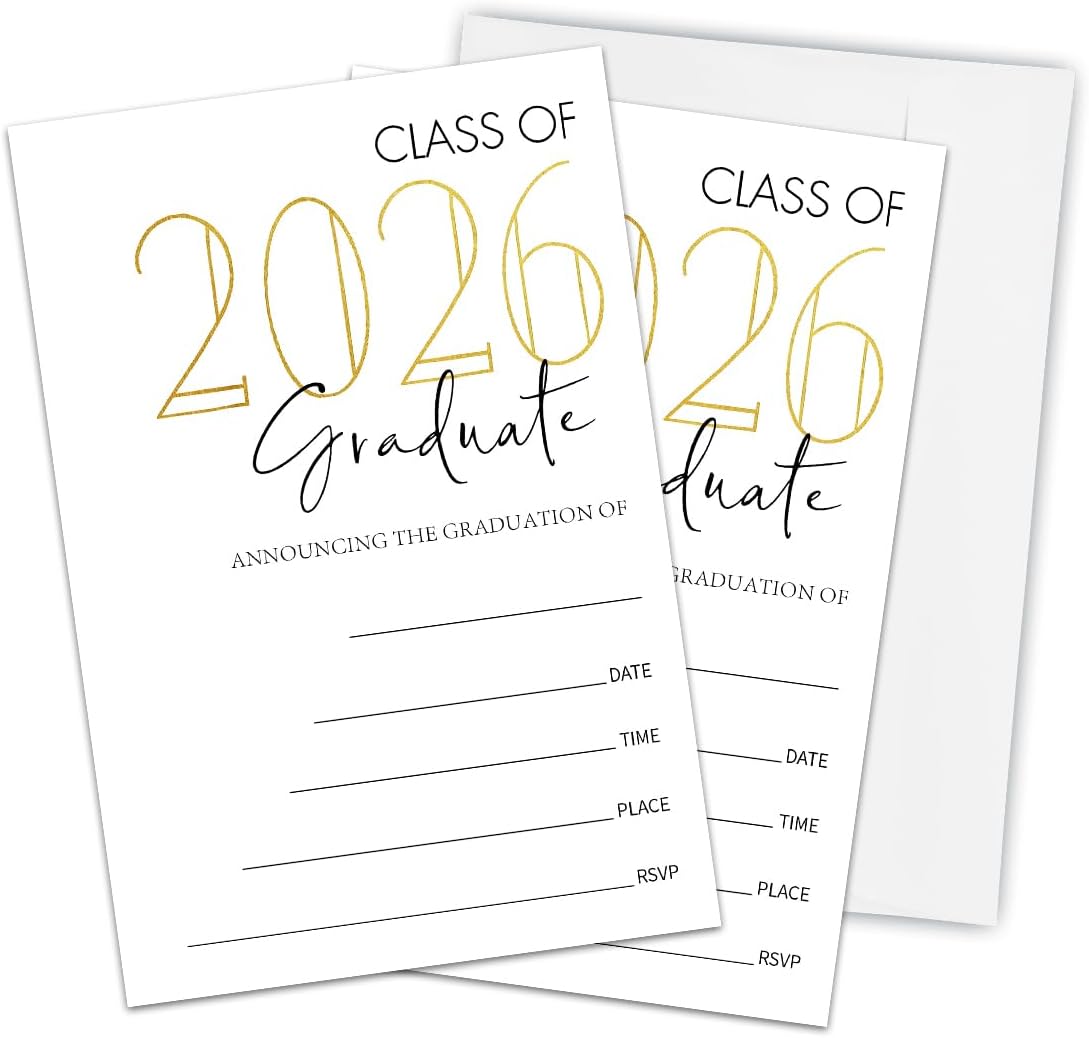 Graduation Party Invitation Cards With 20 Envelopes - Watercolor Wildflower 2026 Grad Party Announcement Invites For High School, College, University Celebration Party Favor & Supplies - A01
