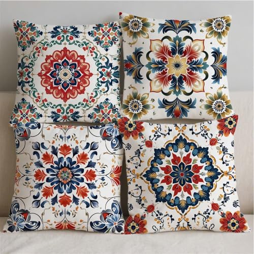 Housse de coussin salon de jardin 45x45 cm lot de 4 taie oreiller bohème double face extérieur S39 - 3