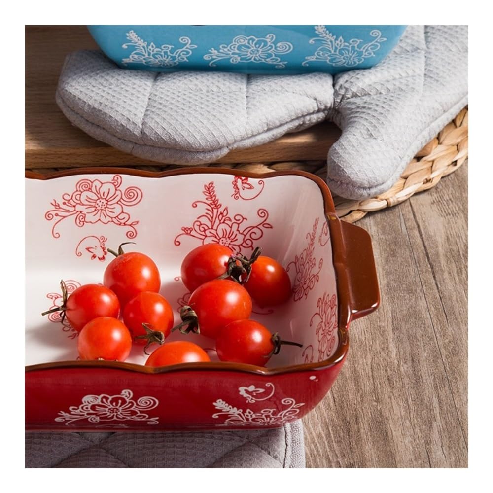 Naczynia do pieczenia Czerwona wiśnia kwiatowa ceramiczna forma do pieczenia, prostokątna, dwuuchwytowa zastawa stołowa, naczynie do zapiekania ryżu(L)