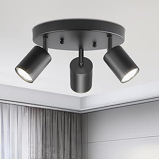 3-Light Ceiling Spotlight Fixture, Adjustable Round Spot Lights GU10 Flu...