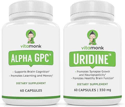 VitaMonk Alpha GPC y Uridine Stack – Mr Happy Stack – Monofosfato de uridina sin rellenos artificiales – Suplementos de colina biodisponibles que