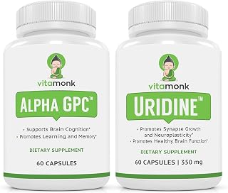 VitaMonk Alpha GPC and Uridine Stack - Mr Happy Stack - Uridine Monophosphate with No Artificial Fillers - Bioavailable Choline Supplements Promote Cognition, Focus, Mental Clarity