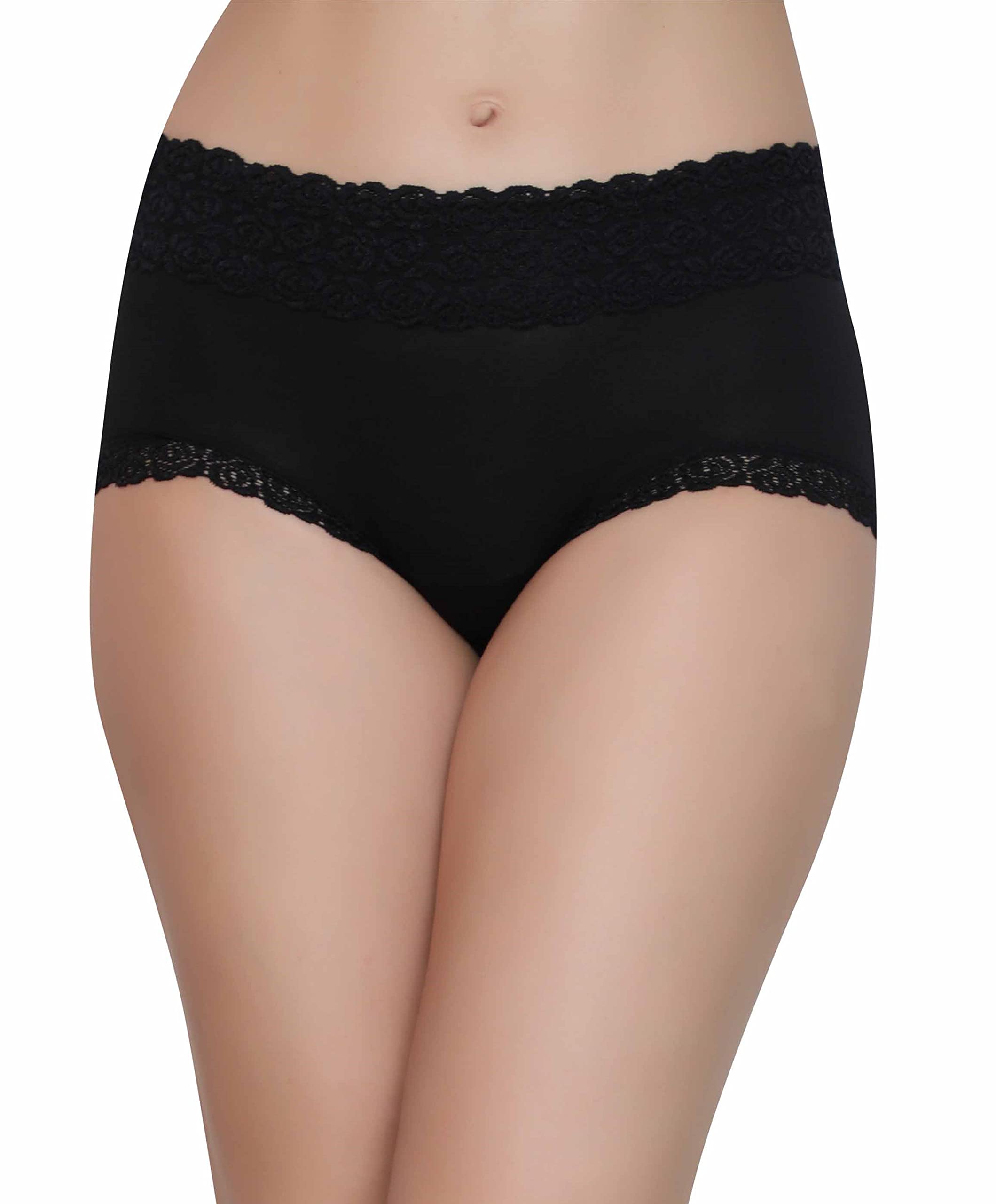 Women Cotton Lace Spandex Mid Rise Full Coverage Hipster Panty, Free Size-image-17