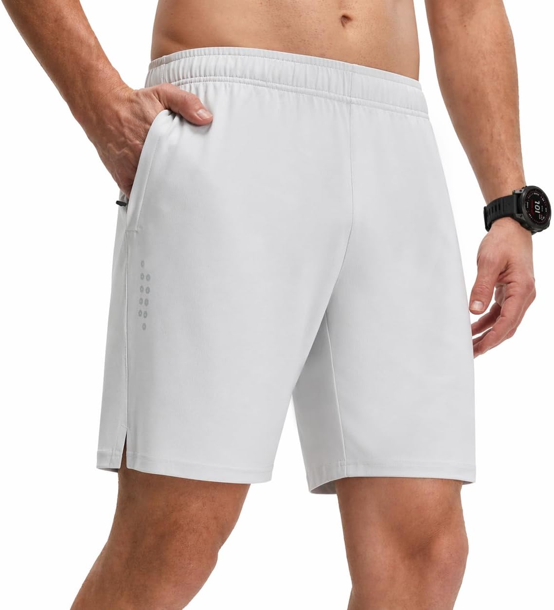 M MAELREG Mens Shorts Athletic with 4 Zipper Pockets Lightweight Breathable Sports Shorts for Daily Wear Khaki Grey