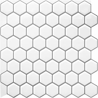 3D Peel and Stick Tile (Hexagon White Glossy 10Pack, Thin & Flex Smart T...