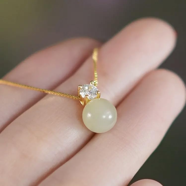 Jade Bead with Diamond Pendant Good Fortune Natural Jade Ball Necklace Gold Plated 925 Sterling Silver Necklace mothers day gifts for Women - Image 7