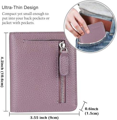 Miniatura 5 de Funtor Cartera de cuero para mujer, pequeña y compacta, con bolsillo doble, bloqueo RFID, para mujer