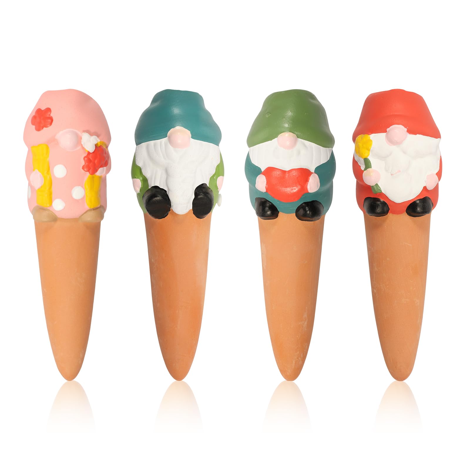 4 Pack Terracotta Plant Watering Spikes, Garden Gnome Self Watering Globes for Indoor Plant Automatic Slow Release Clay Water Dispenser, Holiday Automatic Plant Waterer for Houseplants(gnomes)