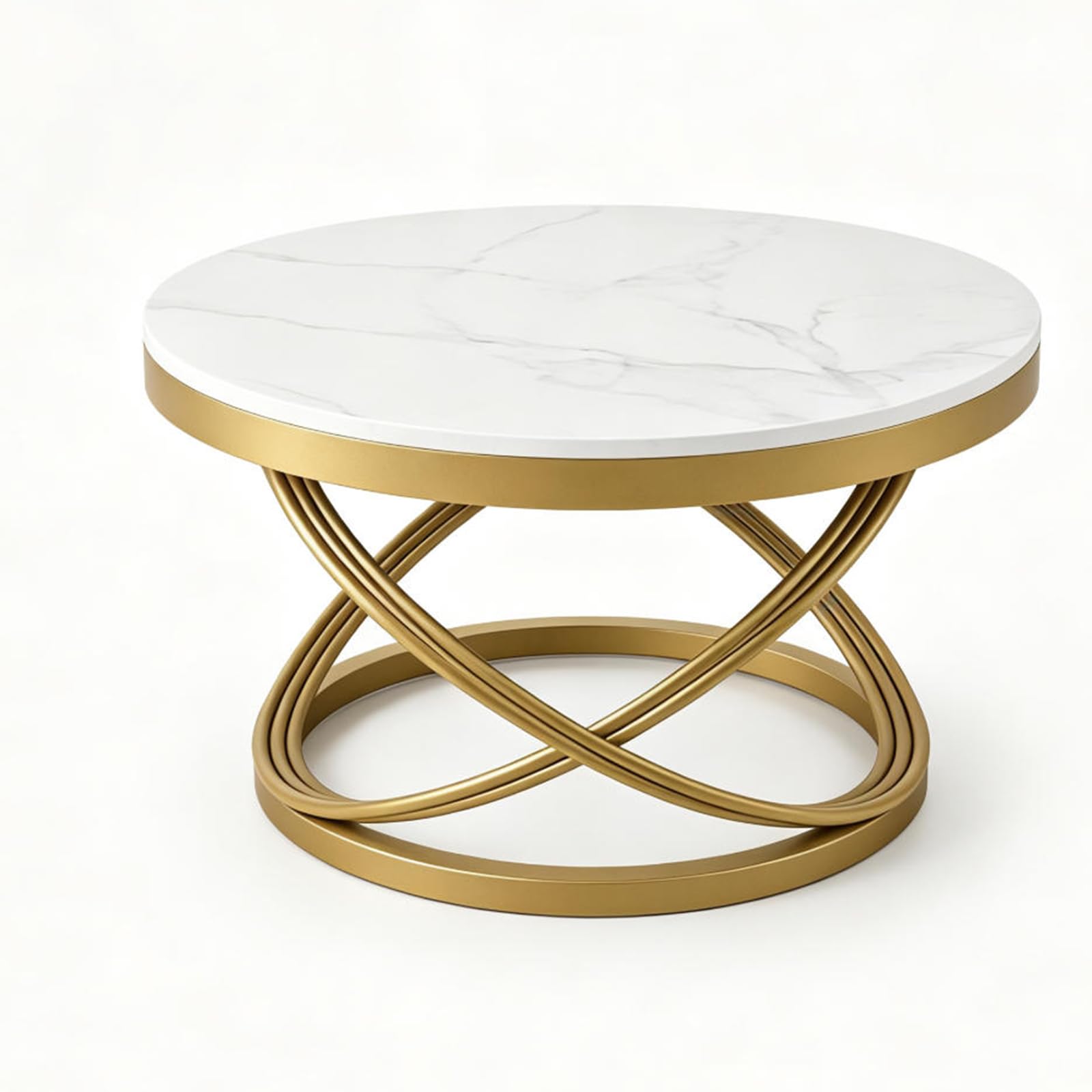 JHAISMAO Round Marble Coffee Table 50cm Gold Metal Cross Base Small Side Table For Living Room(Size:50X50X45CM,Color:white)