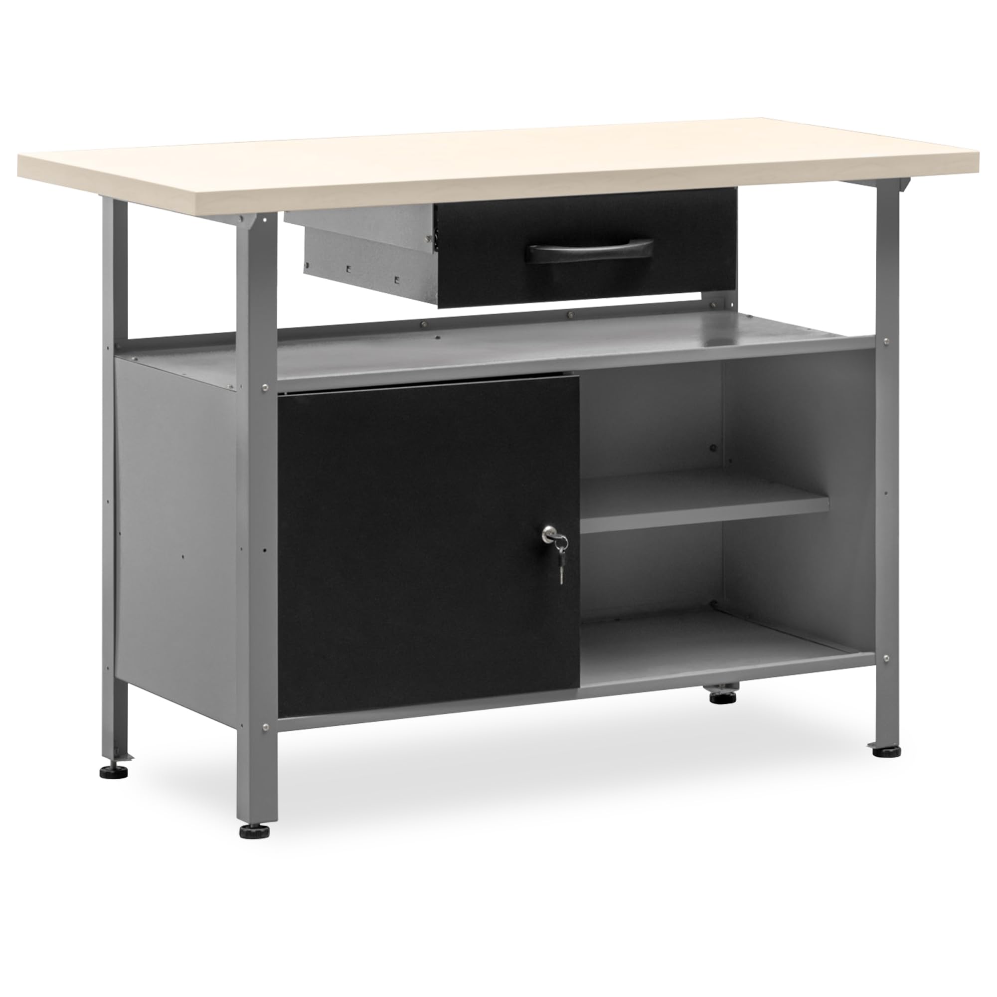 METALLMOBELL Banco de Trabajo Profesional 120x60x84cm Cajón Armario con Llave MB007