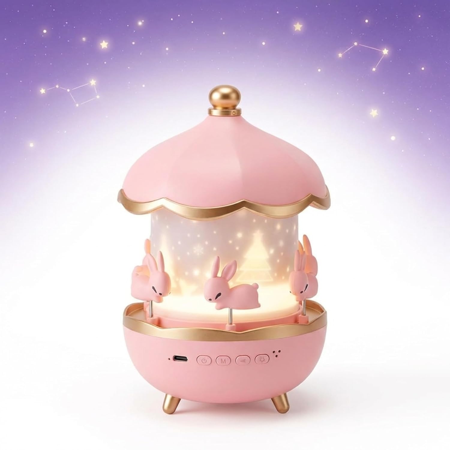Rabbit Sky Projector Night Lamp | Rechargeable 360° Rotating LED Star Projector with 6 Film Shades | Kids Bedroom, Nursery & Baby Room Night Light for Relaxing Starry Sky Decoration-image-12
