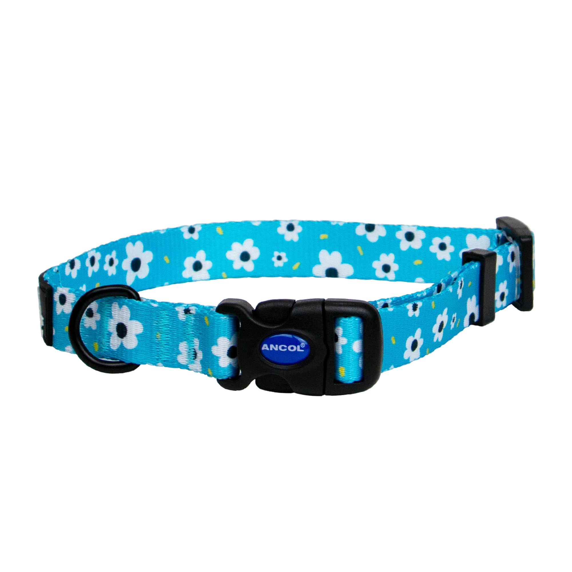 Ancol Daisy Patterned Dog Collar - Blue - Adjustable 30-50cm - Recycled Materials
