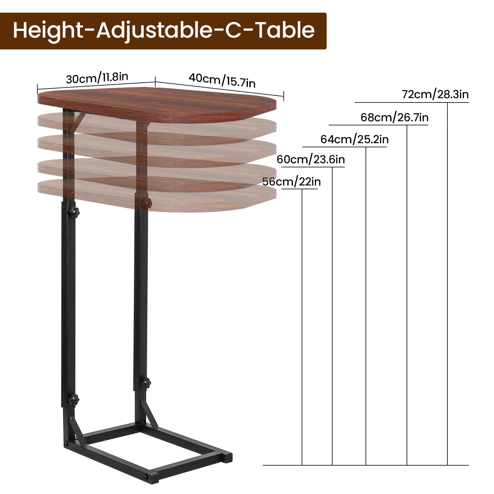 Mesa auxiliar ajustable en forma de C de alta calidad para sofá, mini mesas auxiliares para sofá, mesa de centro pequeña con marco de metal, hermoso y práctico compañero para tu sala de estar, 2